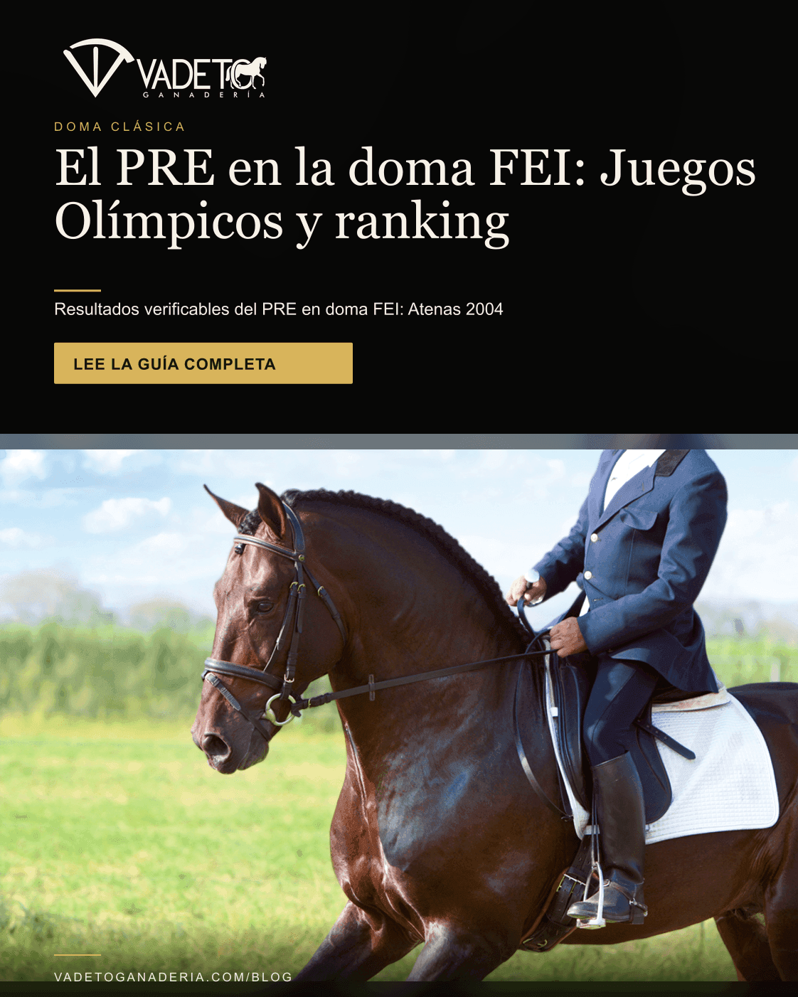 Portada editorial de Vadeto: El PRE en la doma FEI: Juegos Olímpicos y ranking